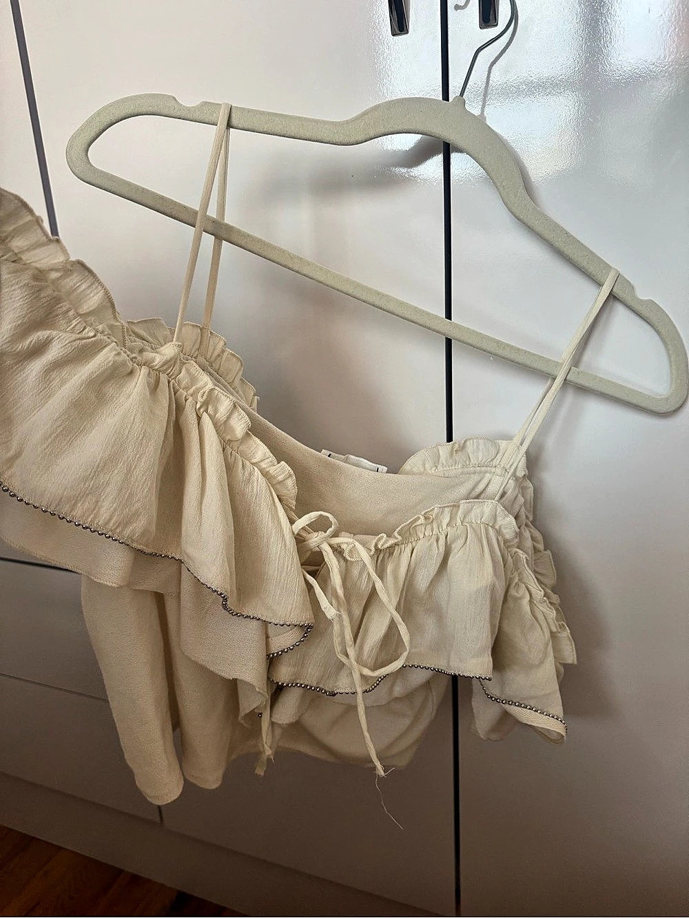 Zara Cream Ruffle Crop Top